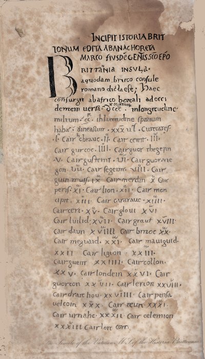Historia Brittonum av Nennius. Första sidan av manuskript, 1000-talet av Unbekannt