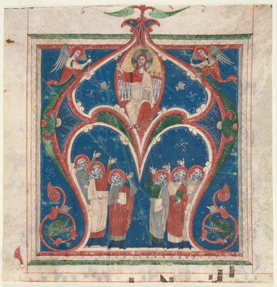 Historikerad initial A utskuren från ett antifonarium: Kristus i majestät med profeter, ca. 1280-1300. av Unbekannt