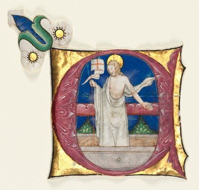Historikerad initial E Utskuren från ett antifonarium: Risen Christ in the Tomb, ca. 1420-1450. av Unbekannt