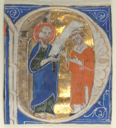 Historikerad initial utskuren från en bibel: St. Paul and a Cleric, 1200-talet. av Unbekannt