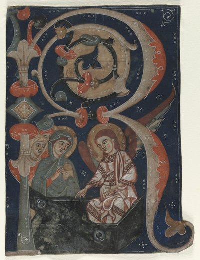 Historierad initial R Utskuren från en Gradual: The Three Marys at the Tomb, ca. 1200-1230. av Unbekannt