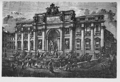 Det antika Roms historia. Trevifontänen är en fontän i Trevi-distriktet i Rom, Italien, designad av den italienske arkitekten Nicola Salvi och färdigställd av Pietro Bracci. av Unbekannt