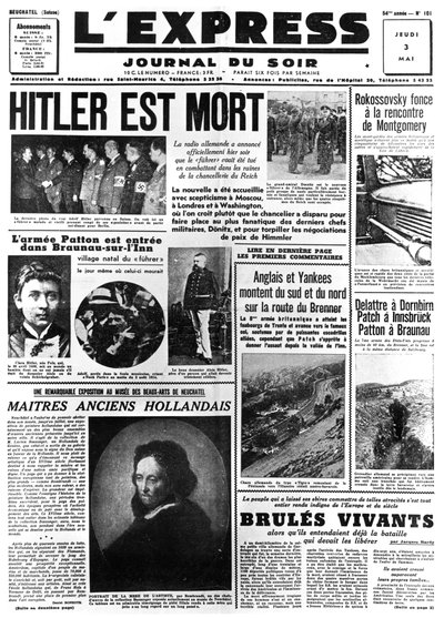 Hitler är död, förstasidan av tidningen LExpress, 3 maj 1945 av Unbekannt