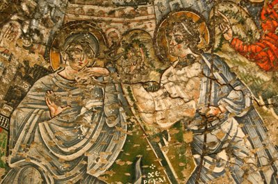 Holy Virgin och Saint John Kame koptiska kloster: fresk från 900-talet: Bebådelsen Egypten av Unbekannt