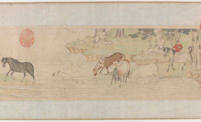 Hästar och hästskötare som korsar en flod, Yuan eller tidig Ming-dynastin, 1300-talet. av Unbekannt
