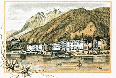 Hotel Scholastika vid sjön Achensee Achen Tyrolen Österrike omkring 1900 av Unbekannt