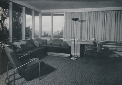 House at Los Angeles av Richard J Neutra. - En invändig bild av bostaden, 1942 av Unbekannt