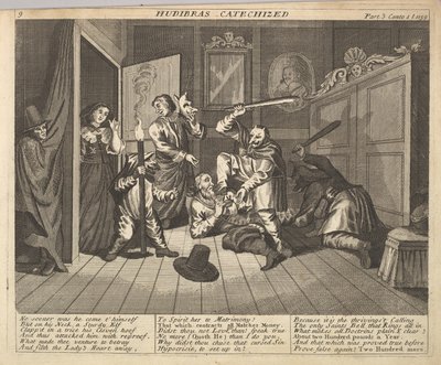 Hudibras Catechized Plate 9: Illustrationer till Samuel Butlers Hudibras, 1725-30. av Unbekannt