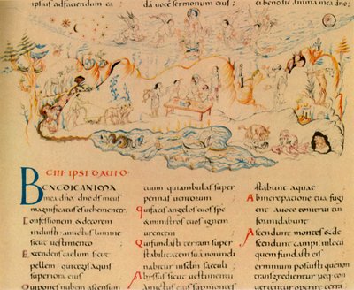 Illustration och del av texten till Psalm 103, c1000-1050, 1947. av Unbekannt