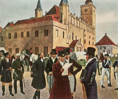 Framför rådhuset i Reichenbach i Schlesien under vapenvilan, 1813, 1936. av Unbekannt