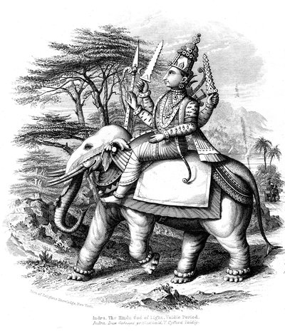 Indra, rektor för de vediska gudarna i Indien monterade på sin elefant, c1880 av Unbekannt