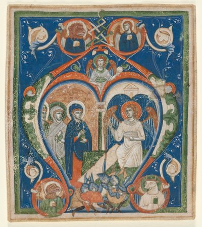 Initial A [ngelus Domini descendit] från en antifonarie: The Three Marys at the Tomb, c1280-1300. av Unbekannt