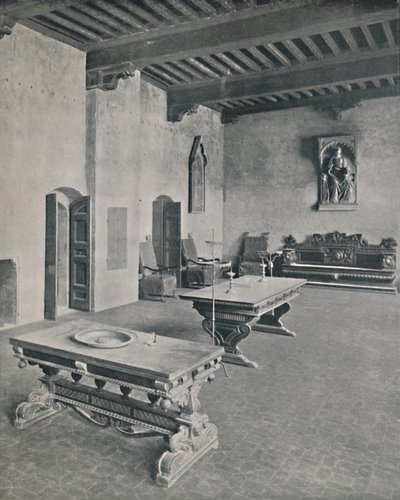 Interiör Palazzo Davanzati, Florens. Med två 1500-talsbord, 1928 av Unbekannt