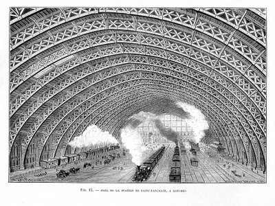 Interiör av St Pancras järnvägsstation, London, 1865 av Unbekannt