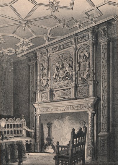 Interiör av ett gammalt hus i Enfield, Middlesex, känt som "Queen Elizabeths Palace", 1915 av Unbekannt