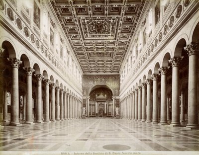 Interiör av basilikan St Paul utanför murarna, Rom, Italien, sent 1800- eller tidigt 1900-tal av Unbekannt