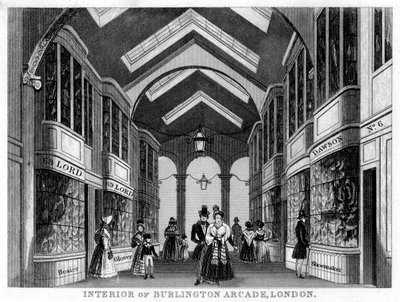 Interiör av Burlington Arcade, Westminster, London, 1800-talet av Unbekannt