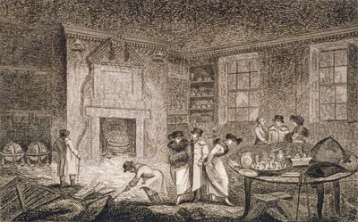 Interiörvy av Nathaniel Bentleys lokaler, Leadenhall Street, City of London, 1804 av Unbekannt
