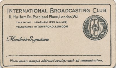 International Broadcasting Club: Medlemskort, c1930-talet av Unbekannt