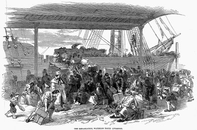 Irländska emigranter på väg till Amerika vid Waterloo Docks, Liverpool, 1850 av Unbekannt