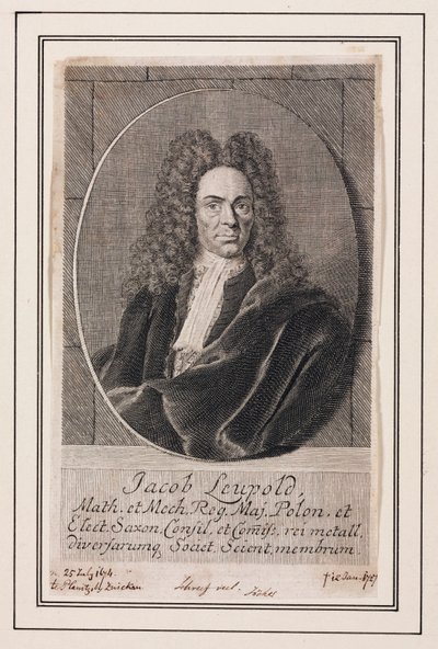Jacob Leupold, tysk fysiker och maskiningenjör, ca 1700 av Unbekannt
