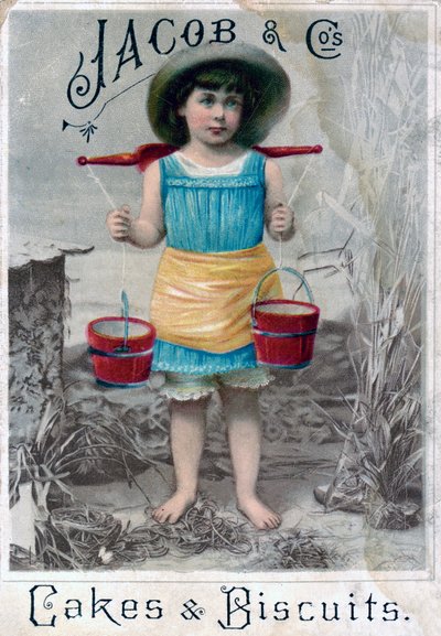 Jacob och Cos. Kakor och kex, 1900-c1920-talet. Reklamvykort av Unbekannt