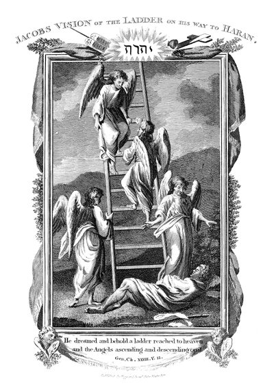 Jacobs drömmer om änglar som stiger upp och ner för stegen till himlen, c1808 av Unbekannt