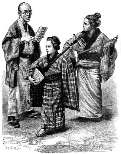 Japanska musiker och en återförsäljare, 1895 av Unbekannt