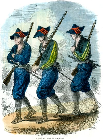 Japanska soldater i Yokohama, Japan, 1865 av Unbekannt