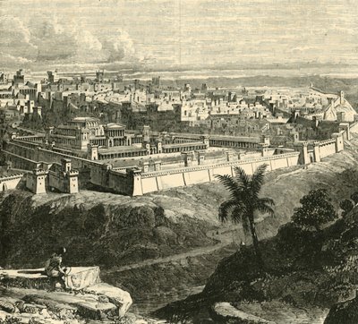 Jerusalem i Jesu Kristi tid, visar templet som återställt av Herodes den store, 1890. av Unbekannt