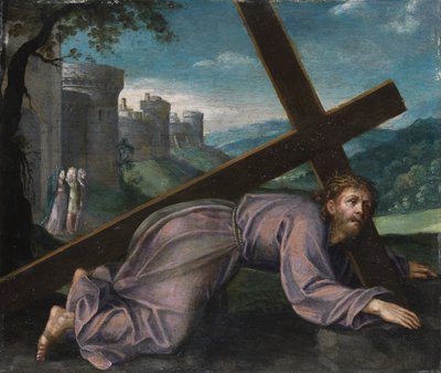 Jesus faller under korset. Norditaliensk målare från 1600-talet av Unbekannt