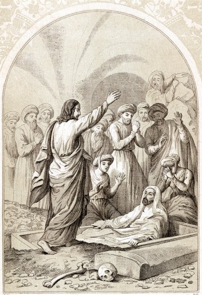 Jesus reser Lasarus ur graven, c1880 av Unbekannt