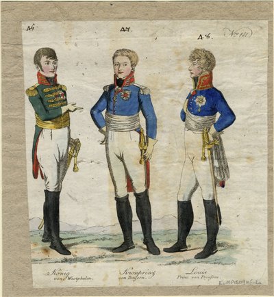 Jérôme Bonaparte, kung av Westfalen, prins Louis Ferdinand av Preussen och Ludwig I av Bayern, ca. av Unbekannt