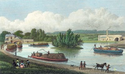 Junction of Regents Canal vid Paddington Basin, London, 1828 av Unbekannt