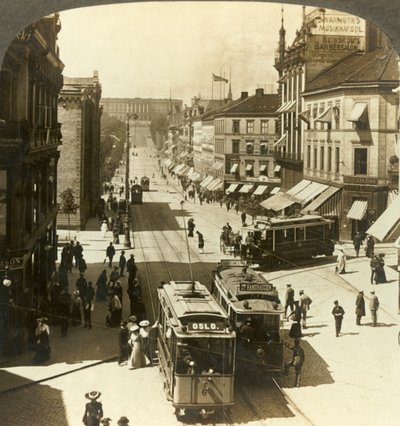 Karl Johansgatan, W.N.W. till det kungliga slottet, Christiania, Norge, c1905. av Unbekannt