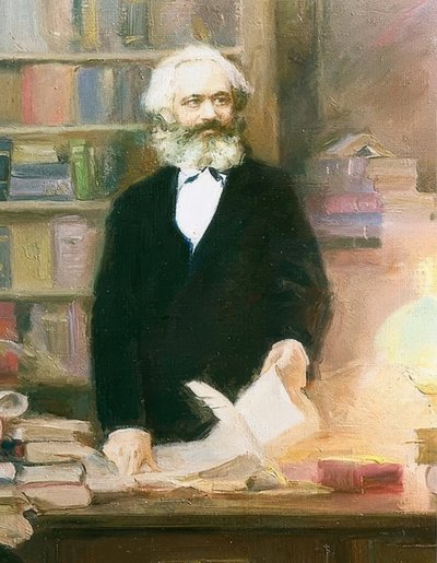Karl Marx i sitt arbetsrum. Omkring 1875 av Unbekannt