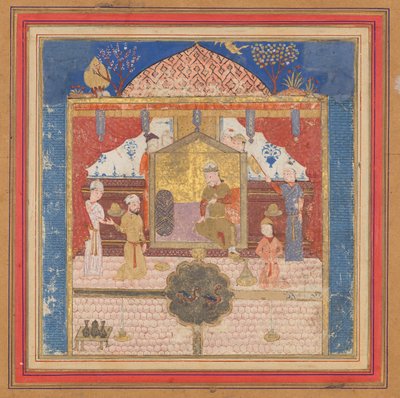 Khusrau Parviz före sin far Hurmuzd, folio från Shahnama..., ca. 1430–40. av Unbekannt