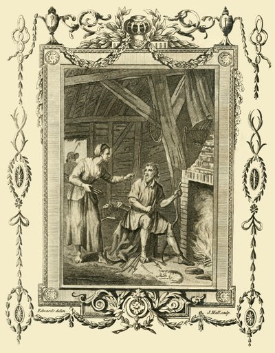 Kung Alfred i förklädnad tillrättavisad av Neat Herds Wife för att ha låtit kakorna brinna, c878, 1783. av Unbekannt