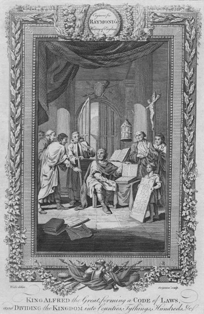 Kung Alfred den store, bildade en lagkod och delade kungariket i grevskap, c1787 av Unbekannt