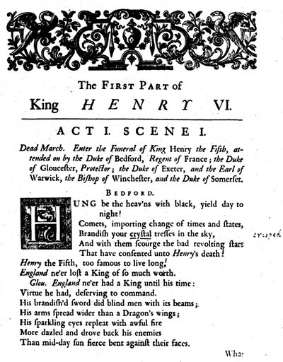 Kung Henrik VI. Akt 1. Scen 1, c1723, 1946 av Unbekannt