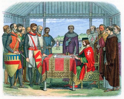 Kung John undertecknade Magna Carta i Runnymede, Surrey, 15 juni 1215 1864 av Unbekannt