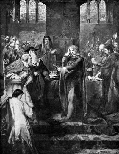 Kung Richard II överlämnade kronan till sin kusin Bolingbroke, 1399, c1920 av Unbekannt