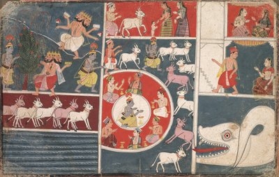 Krishna spelar flöjten och andra avsnitt från Bhagavata Purana, ca. 1650. av Unbekannt