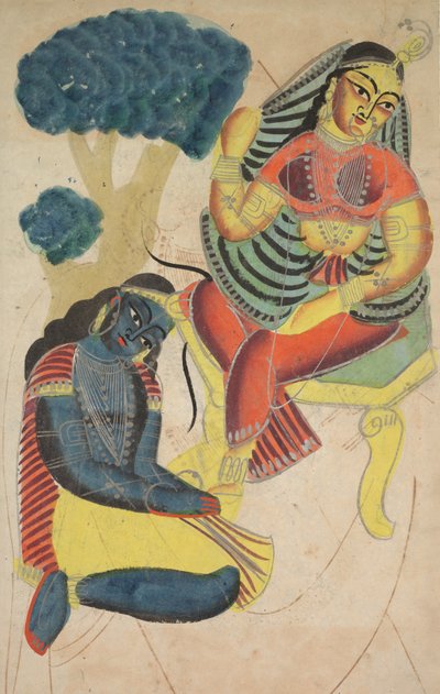 Krishna stryker Radhas fötter, 1800-talet. av Unbekannt