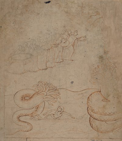 Krishna betvingar ormen Kaliya i Yamunafloden..., ca. 1780. av Unbekannt