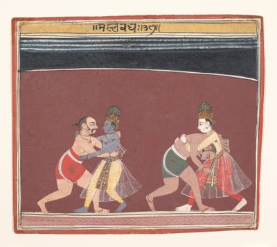 Krishna och Balarama slåss mot den onda kungen Kamsas brottare..., ca. 1650. av Unbekannt