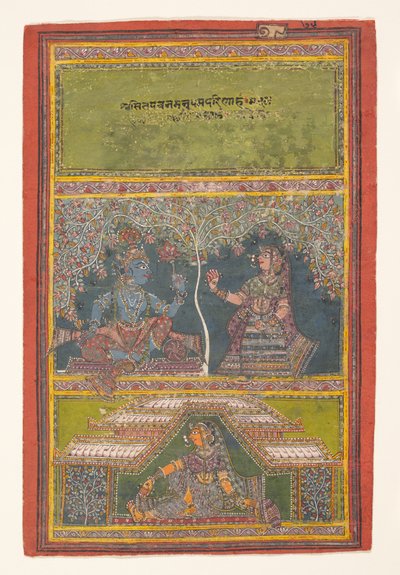 Krishna och Radha samtalar: sida från en dispersed Gita Govinda..., 1700-talet. av Unbekannt