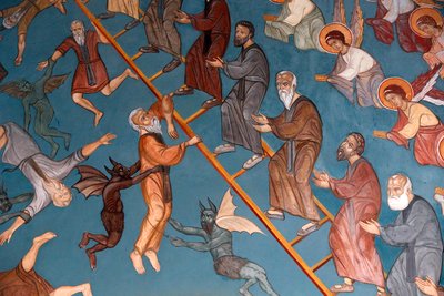 Kykkos kloster, Cypern. The Ladder of Divine Ascent med de goda till höger och de dåliga till vänster, 20150510, Pedoulas, Cypern av Unbekannt