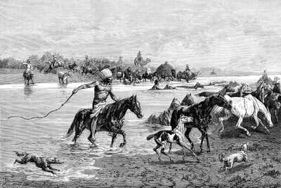 Kirgizistan korsar en flod, Kirgizistan, 1895 av Unbekannt
