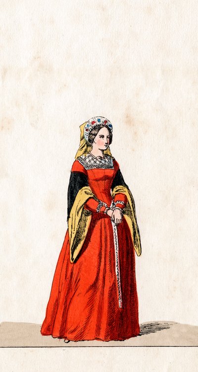 Dam i väntan, kostymdesign för Shakespeares pjäs, Henry VIII, 1800-talet av Unbekannt